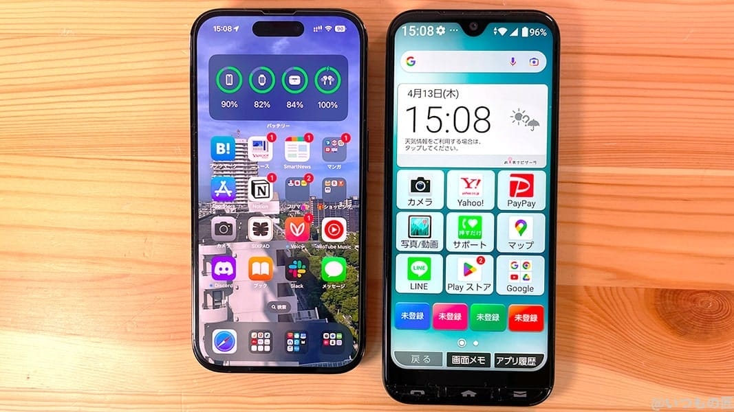 かんたんスマホ３とiPhoneSE3 大きさ比較