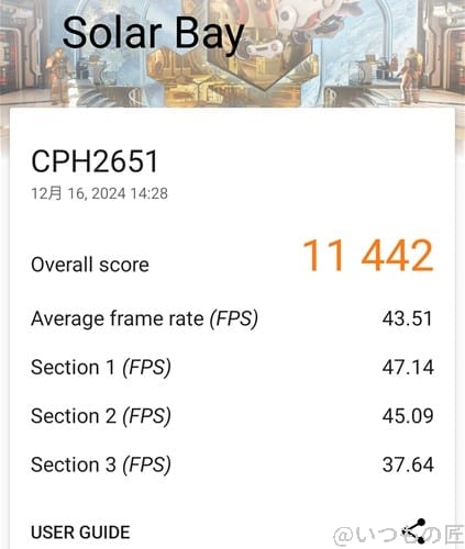 OPPO Find X8 ベンチマーク 3D MarkのSolar Bayのスコア