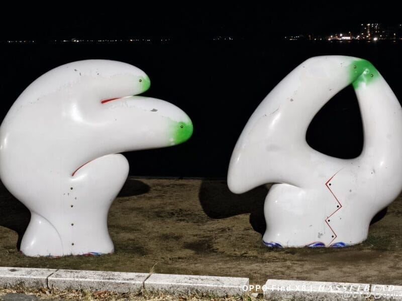 nubia Z70 Ultra カメラ OPPO Find X8で白いオブジェを撮影した夜景写真