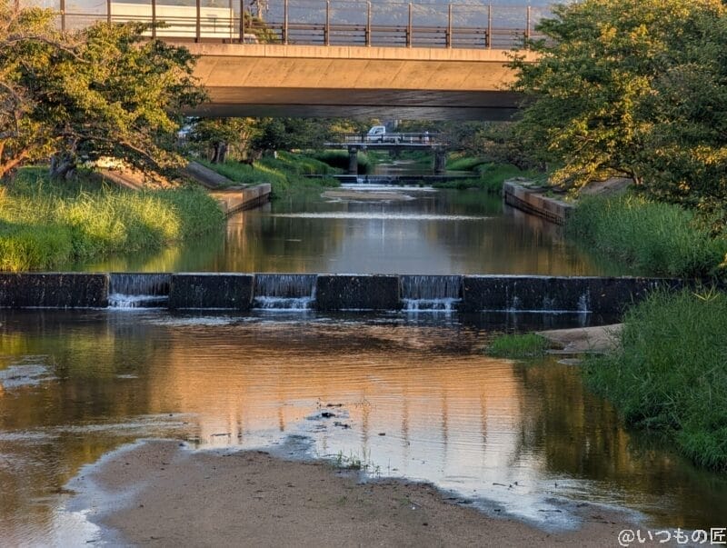 橋の下を流れる川の様子 | スマホを検証してみた OPPO Reno14 5G カメラ 橋の下を流れる川の様子