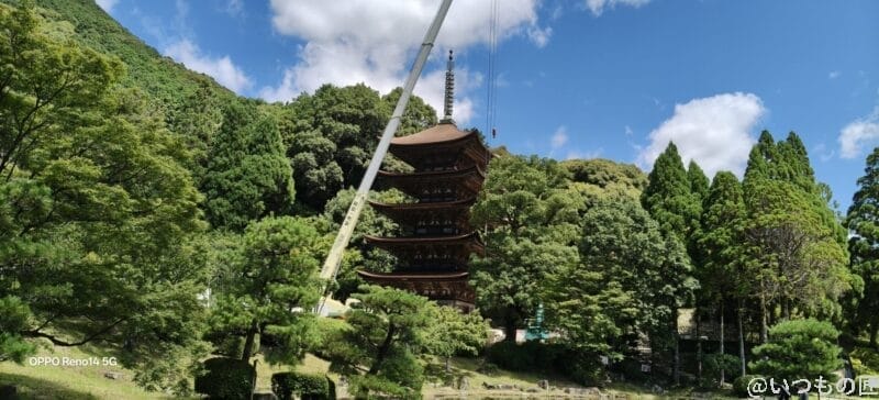 OPPO Reno14 5G カメラ 森の中の五重塔